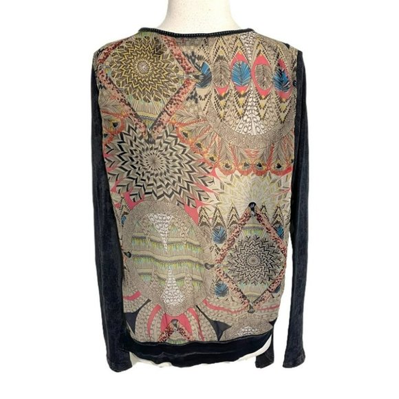 COPY - Vocal USA L distressed beaded black open draped cardigan with sheer arts… - Picture 4 of 8